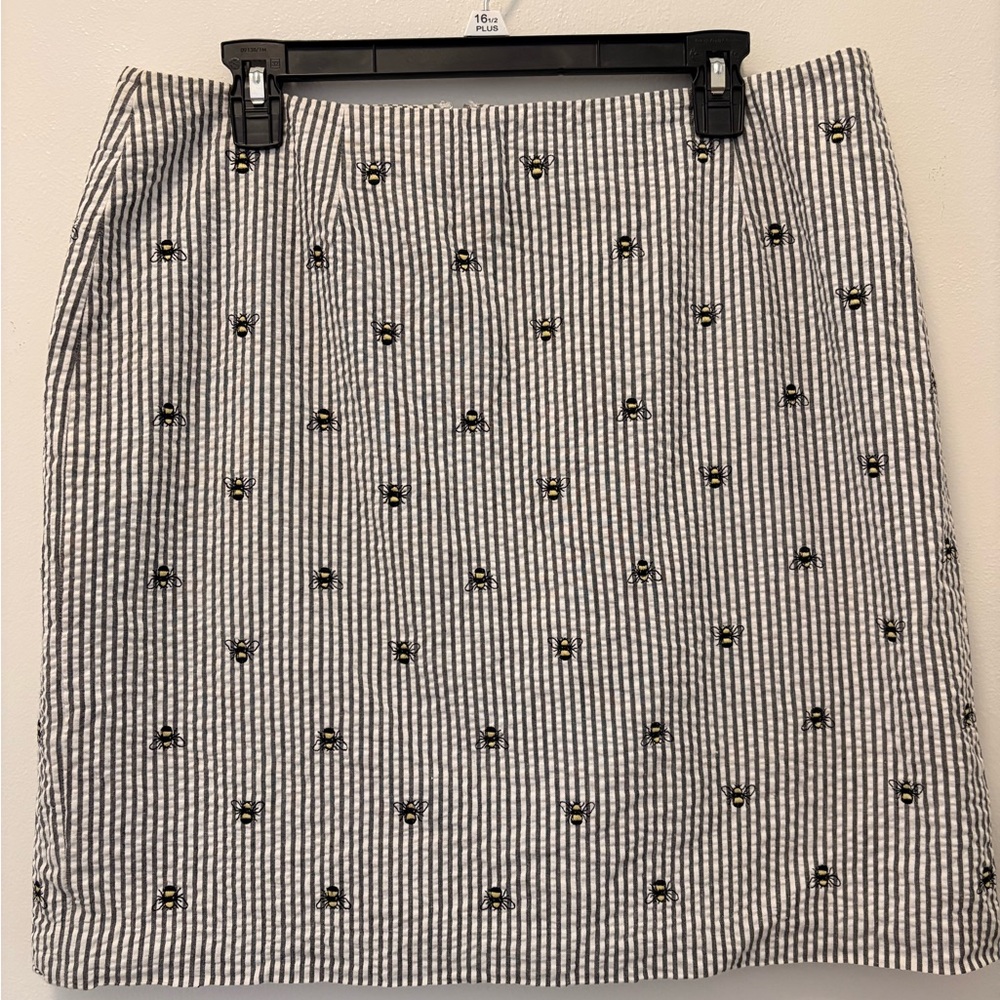 Talbots 16 Bumble Bee Black and White Striped Mini Lined Skirt Zipper Clasp